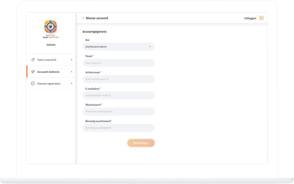 Function Dashboard - Manage accounts - New account  - Real-Time Road Inspection