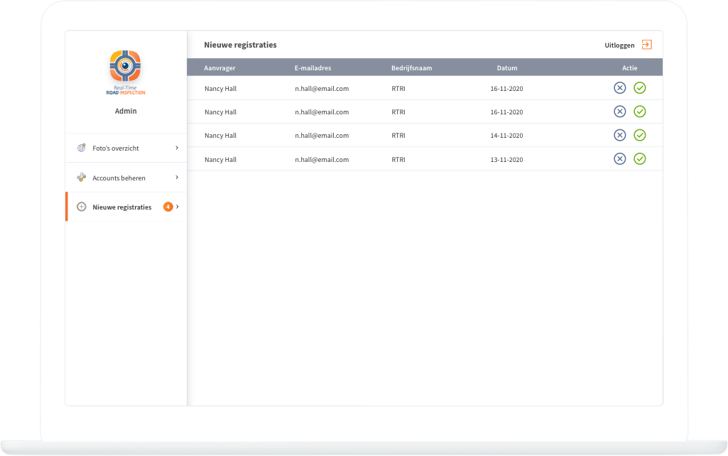 Function Dashboard - New registrations  - Real-Time Road Inspection